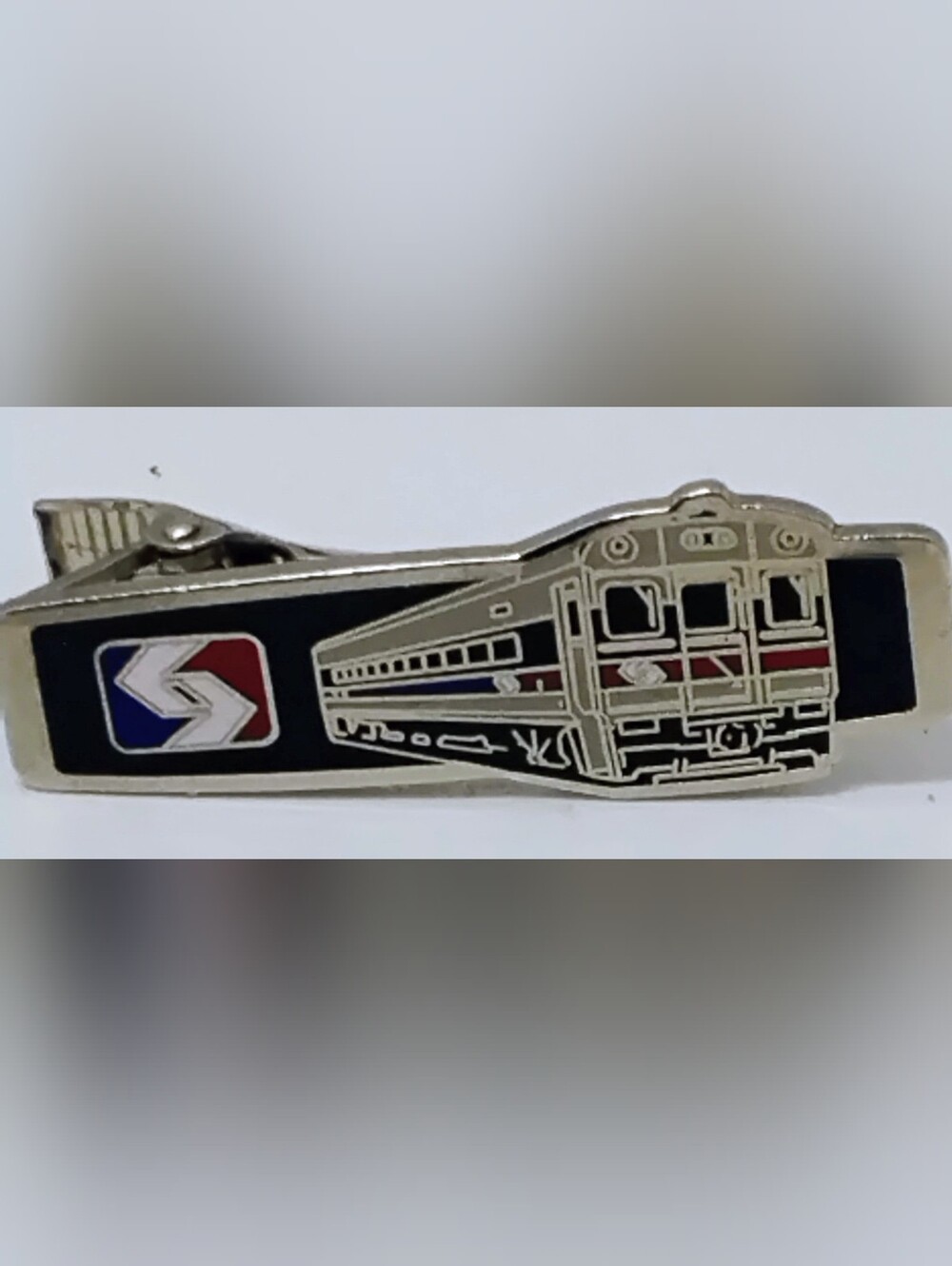 Vintage SEPTA Philadelphia Train Tie Clip Bar, Silver Tone Enamel, Railroad Tran